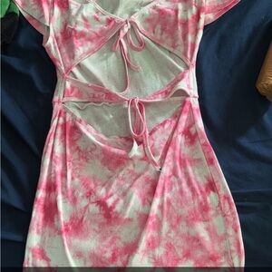 Pink Tie-Dye Cutout Dress